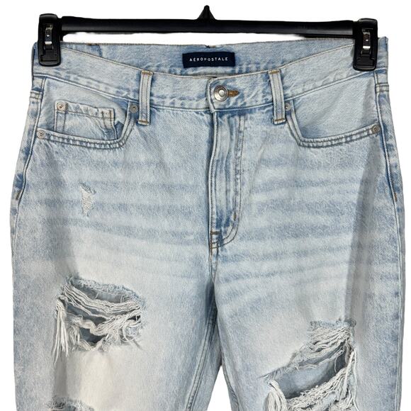 Aeropostale SZ 10 Mom Jeans Distressed Rips Hi-Rise Light Wash Zip-Fly Pockets - Picture 2 of 10